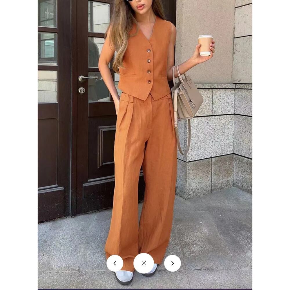 NWT Commense Cotton & Linen Pants Set Sz M - Picture 3 of 4